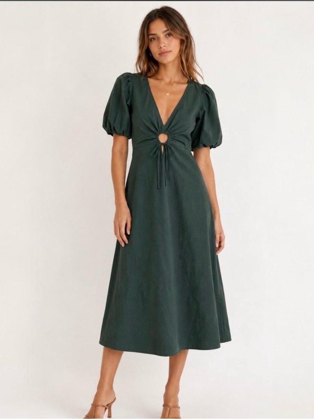 Madewell Cutout Puff Sleeve Poplin Midi Dress 100% Cotton